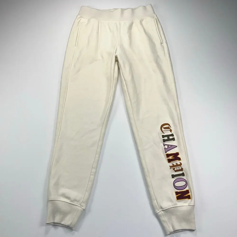 Champion Reverse Weave Jogger Sweat Pant Chalk White Old English Varsity Size M